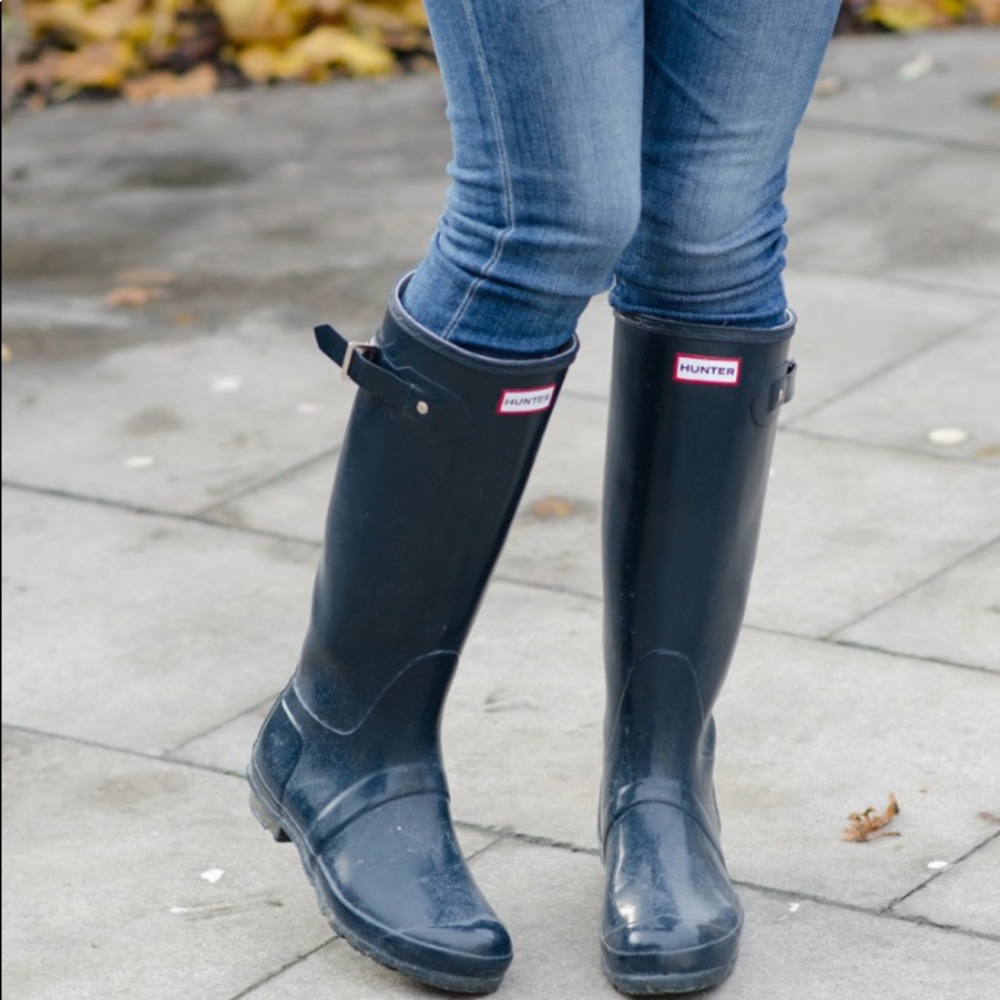 Navy Tall Original Hunter Rain Boots (Glossy)